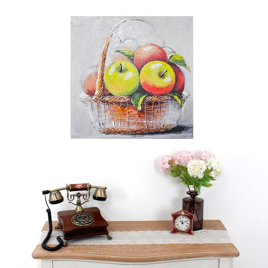 60x60 캔버스 유화 먹음직한 사과 바구니 풍수 과일 그림액자거실그림액자 벽시계전문